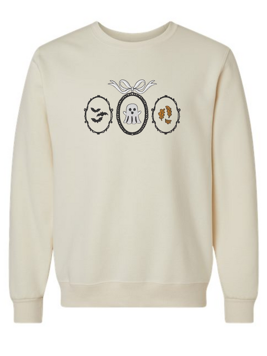 Spooky Frame Halloween Embroidered Fall Crewneck Sweatshirt