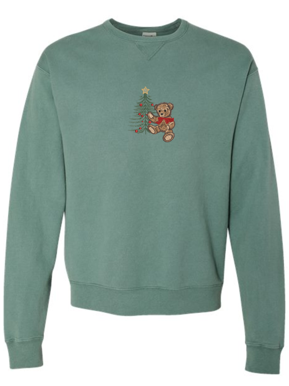 Teddy Bear Christmas Embroidered Comfort Wash Crewneck Sweatshirt