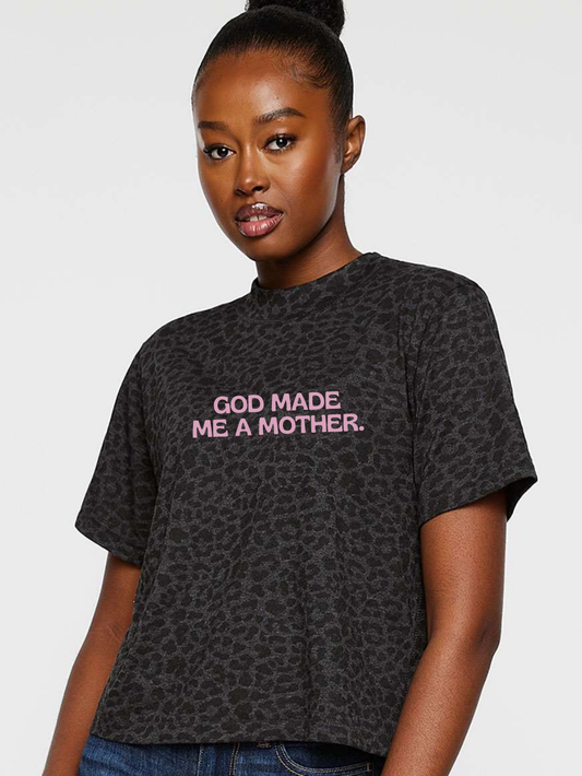 God Made Me A Mother Embroidered Leopard Boxy Tee