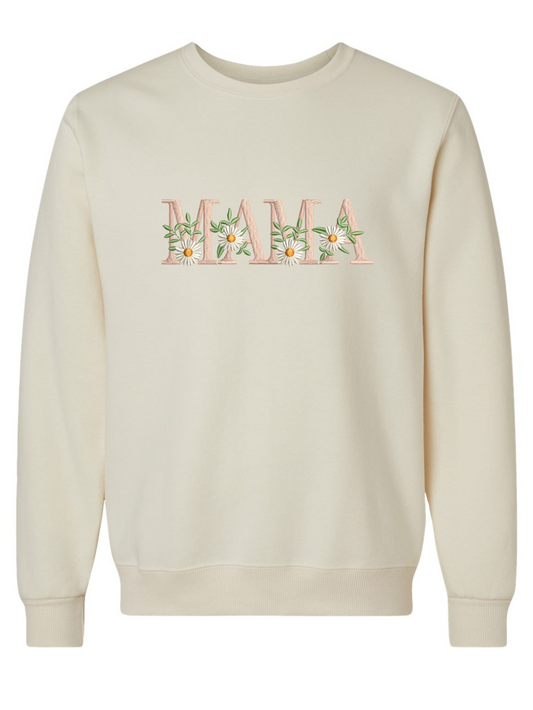 Mama Spring Floral Embroidered Jerzees Eco Crewneck Sweatshirt