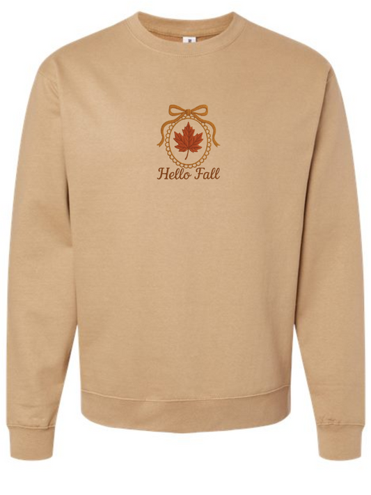 Hello Fall Leaves Embroidered Crewneck Sweatshirt