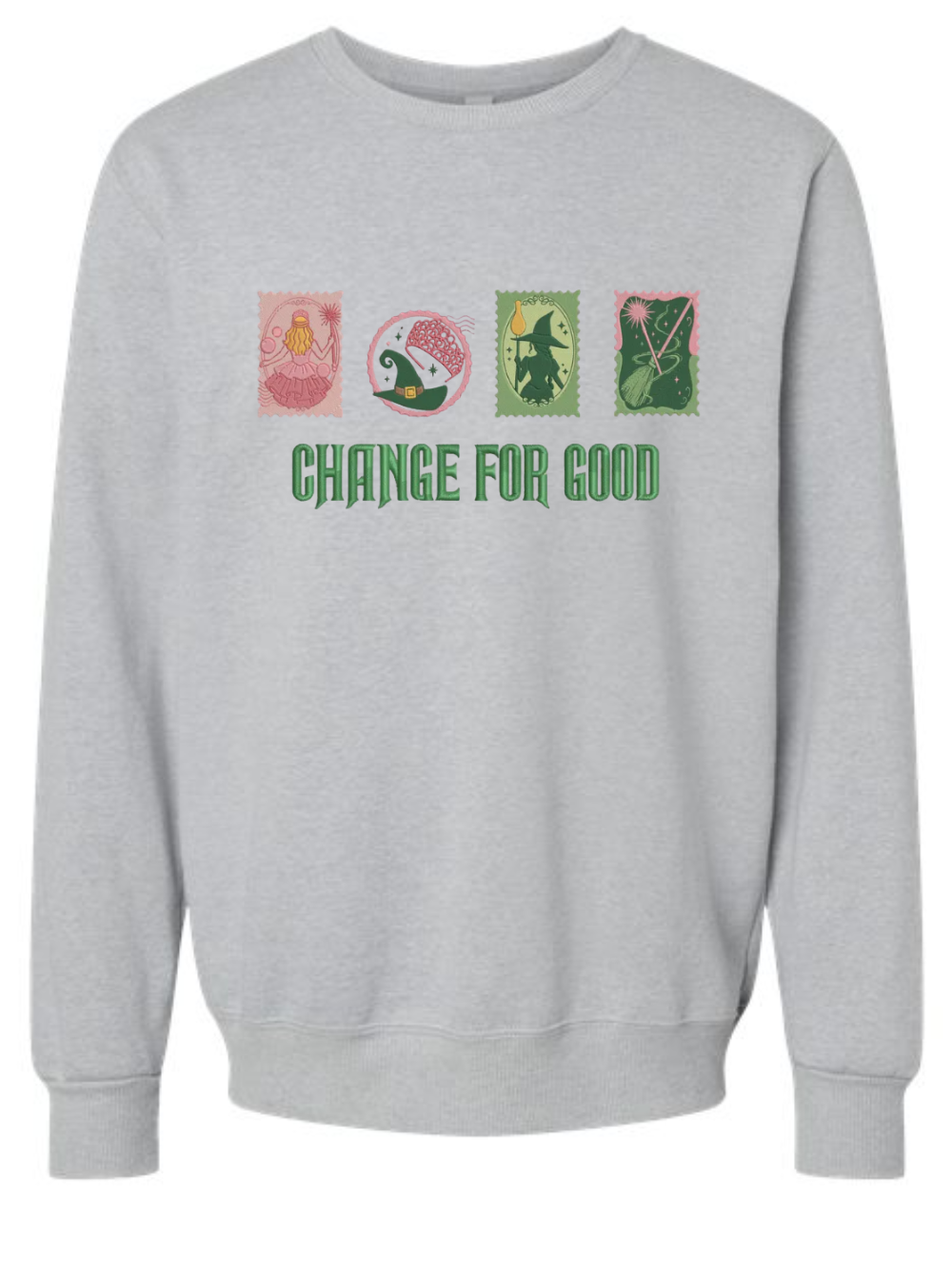 Change For Good Embroidered Stamps Wicked Crewneck Sweatshirt