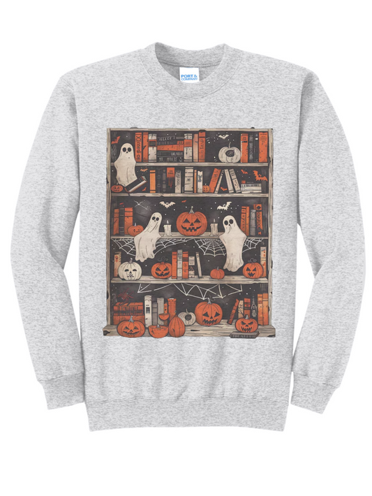 Haunted Library Reading Book Ghosts Graphic Crewneck Sweatshirt