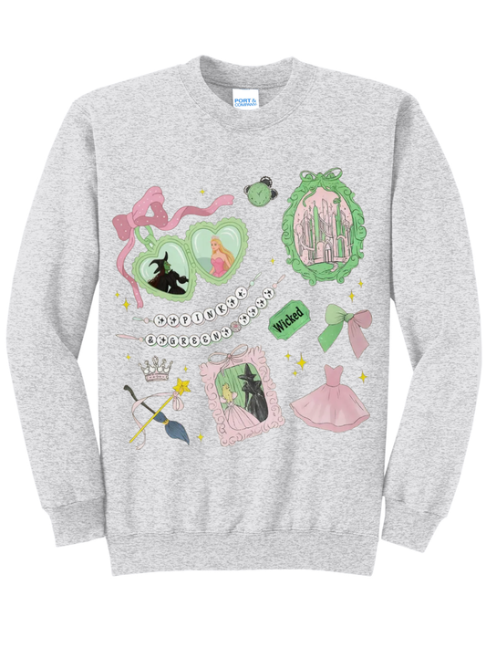 Pink & Green Wicked Icons Graphic Crewneck Sweatshirt