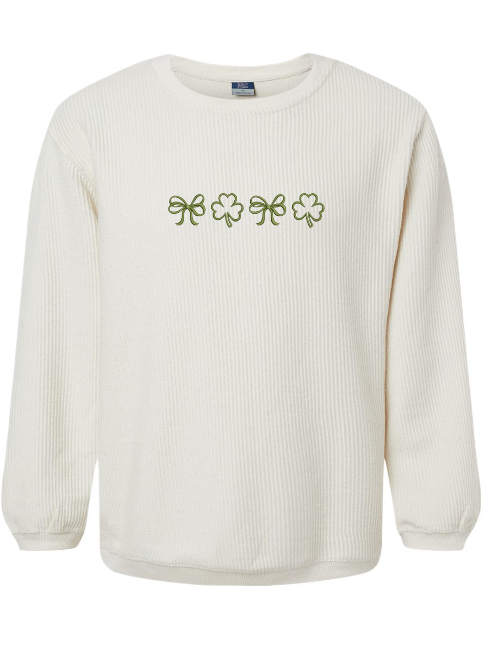 Bows & Shamrocks Embroidered Corded Crewneck Pullover