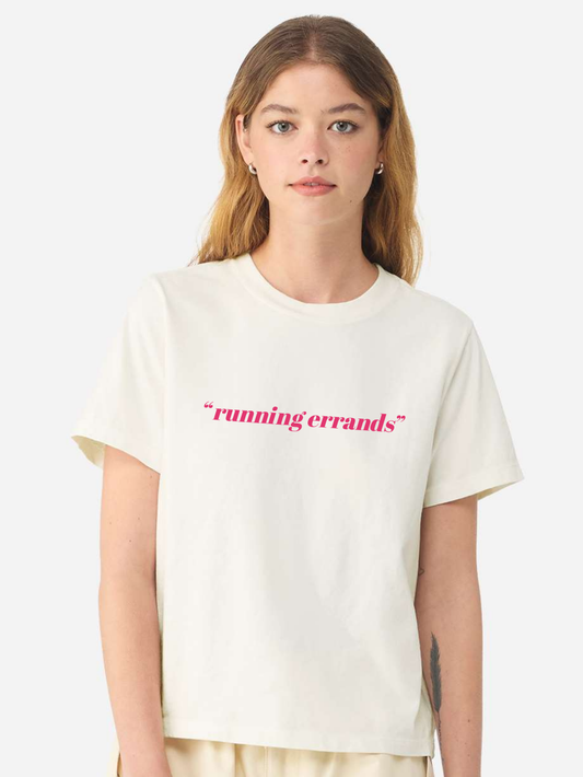 "Running errands" Embroidered Garment Dyed Women's Boxy Tee
