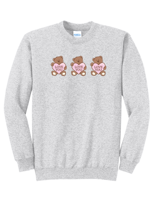 Love You Vintage Teddy Bears Embroidered Fleece Crewneck Sweatshirt