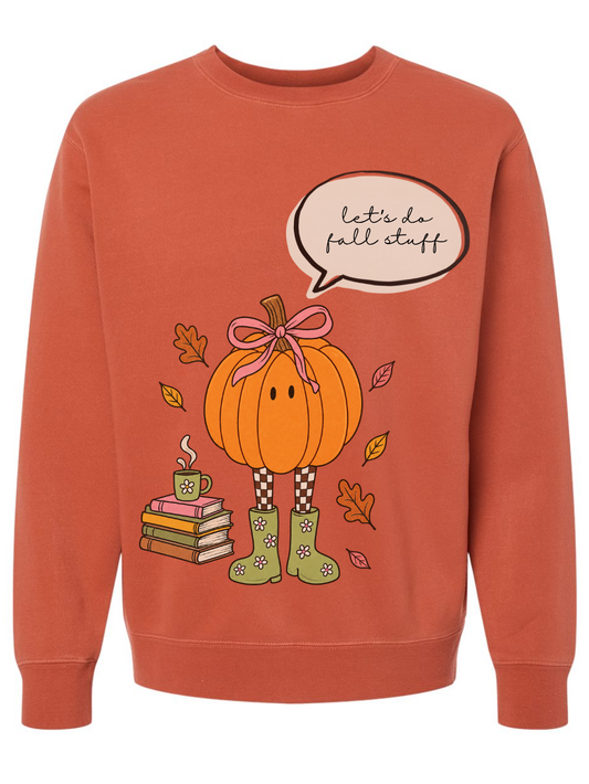 Let's Do Fall Stuff Pumpkin Graphic Washed Crewneck Sweatshirt
