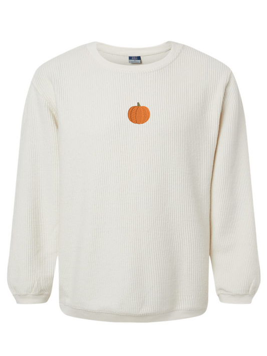 Dainty Pumpkin Embroidered Corded Crewneck Sweatshirt