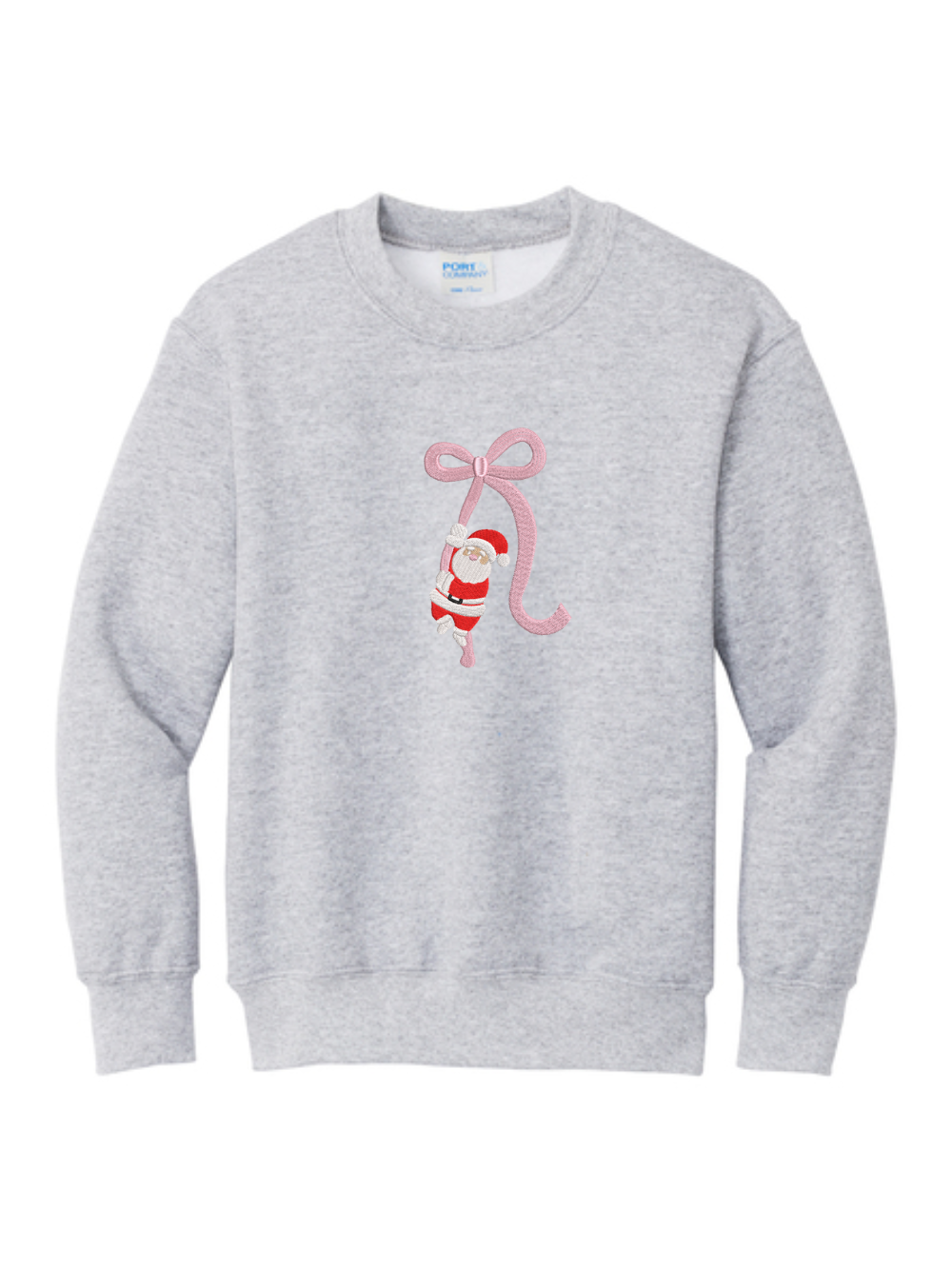 Santa Bow Embroidered Christmas Crewneck Sweatshirt