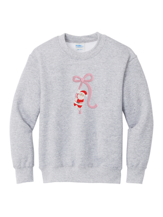 Santa Bow Embroidered Christmas Crewneck Sweatshirt