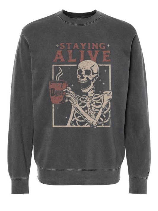 Staying Alive Graphic Washed T-Shirt or Crew Sweatshirt