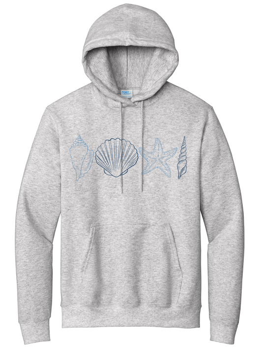 By The Sea Embroidered Seashells Hooded Sweatshirt