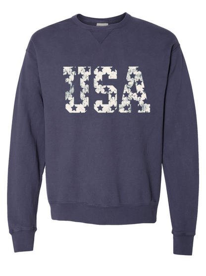 USA Washed Stars Comfort Wash Crewneck Graphic Sweatshirt
