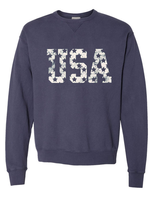 USA Washed Stars Comfort Wash Crewneck Graphic Sweatshirt