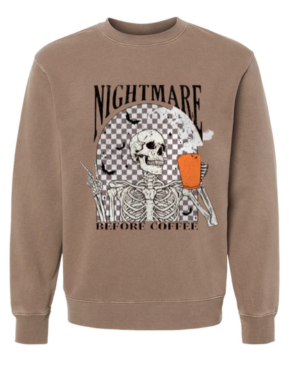 Nightmare Before Coffee Graphic Washed T-Shirt or Crew Sweatshirt