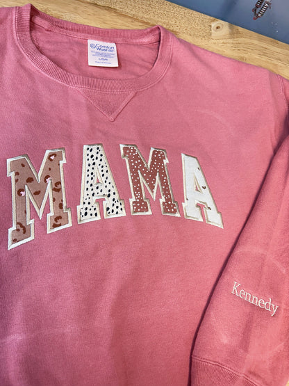 Custom Baby Blanket or Onesie Mama Applique Embroidered Crewneck Sweatshirt