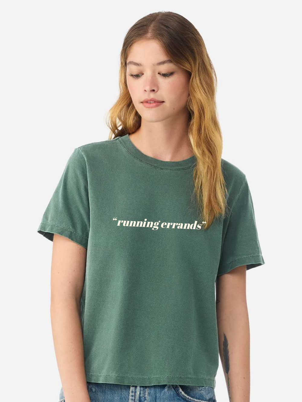 "Running errands" Embroidered Garment Dyed Women's Boxy Tee