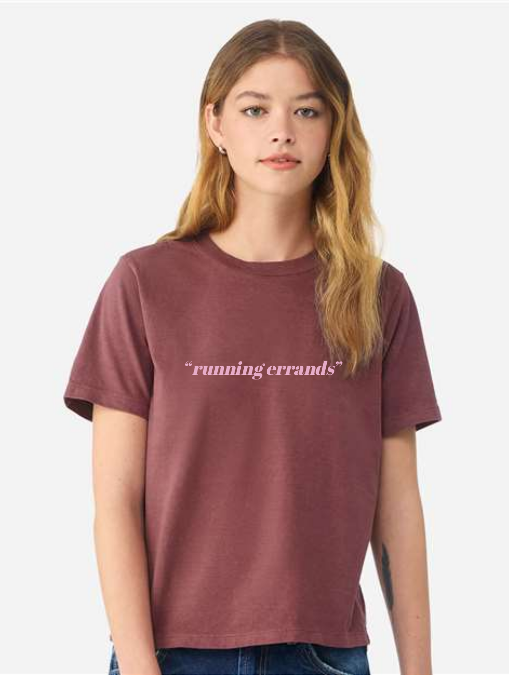 "Running errands" Embroidered Garment Dyed Women's Boxy Tee