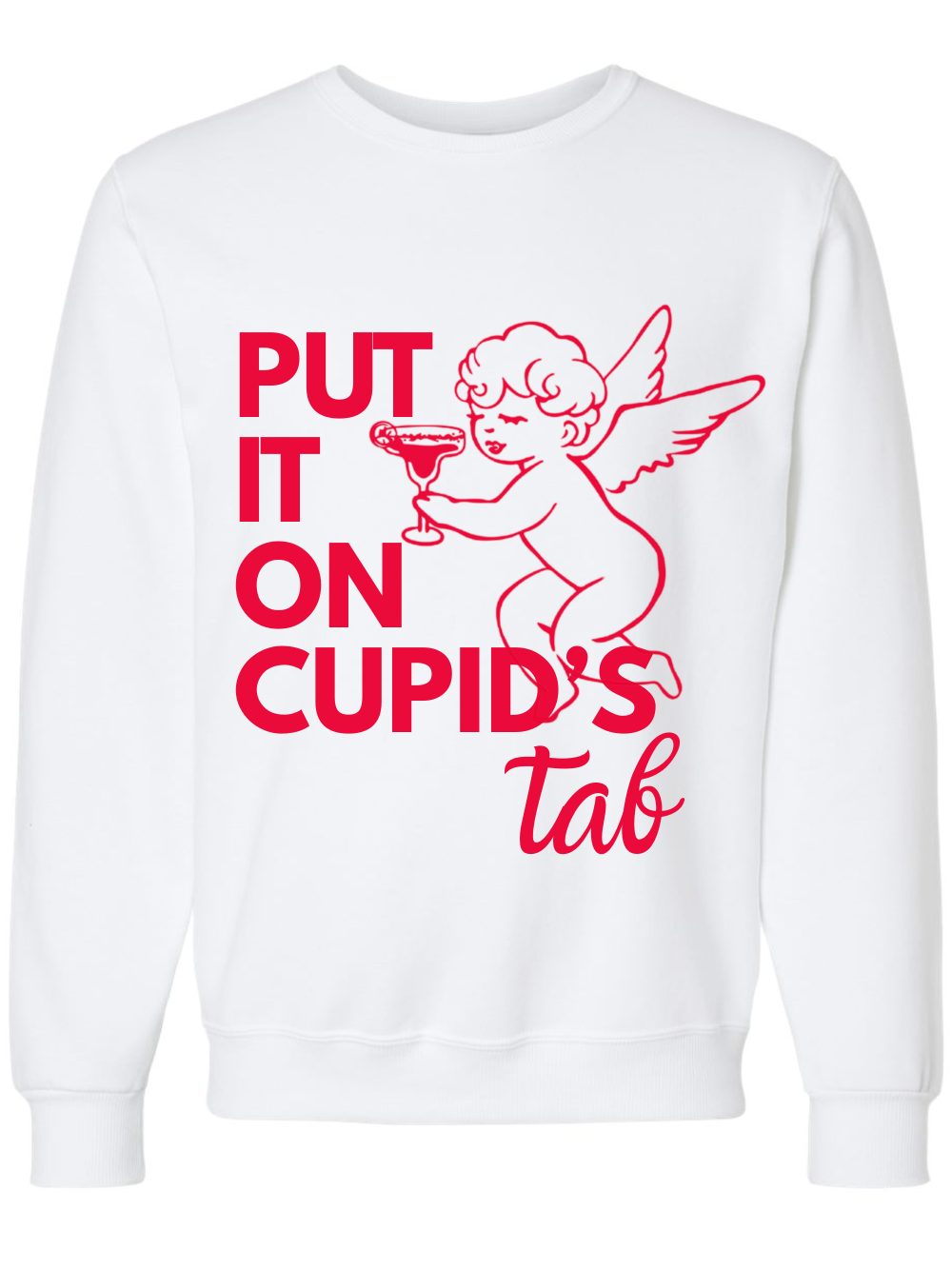 Put It On Cupid's Tab Graphic Fleece Crewneck Sweatshirt