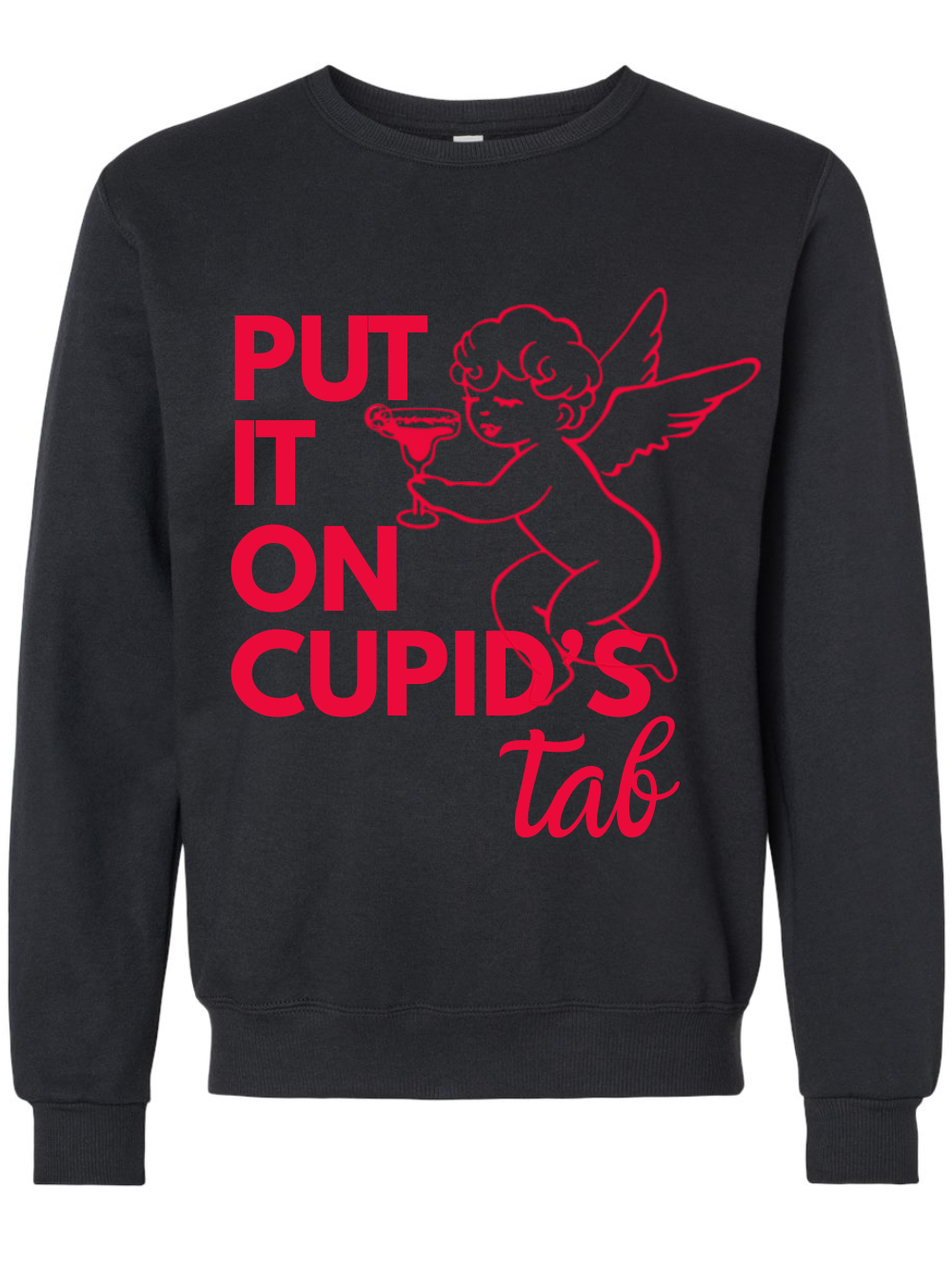 Put It On Cupid's Tab Graphic Fleece Crewneck Sweatshirt