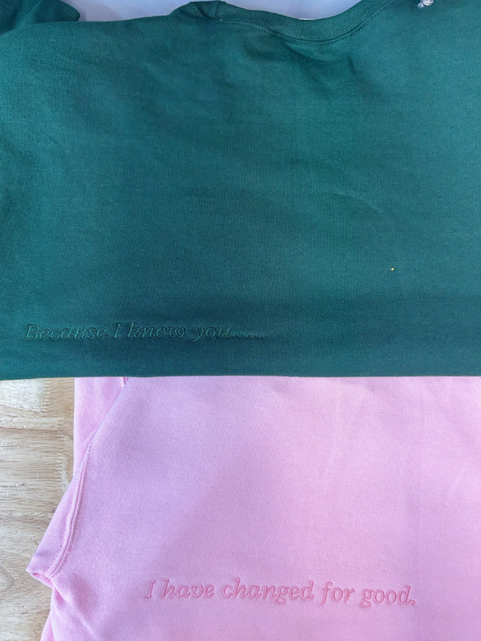 For Good Glinda or Elphaba Embroidered Front + Back Crewneck Sweatshirt