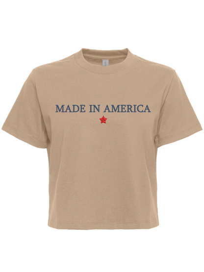 Made In America Embroidered Women's Heavyweight Boxy T-Shirt