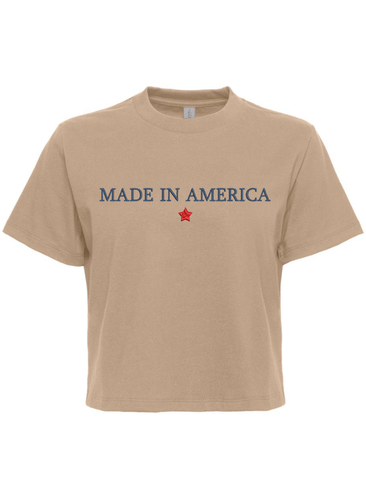 Made In America Embroidered Women's Heavyweight Boxy T-Shirt