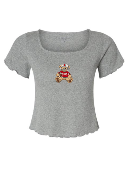 Ohio State Football Teddy Bear Embroidered Women's Baby Rib T-Shirt