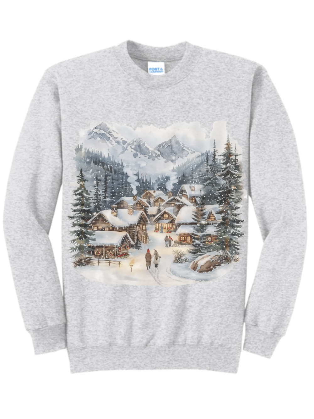Vintage Christmas Village Graphic Crewneck Sweatshirt