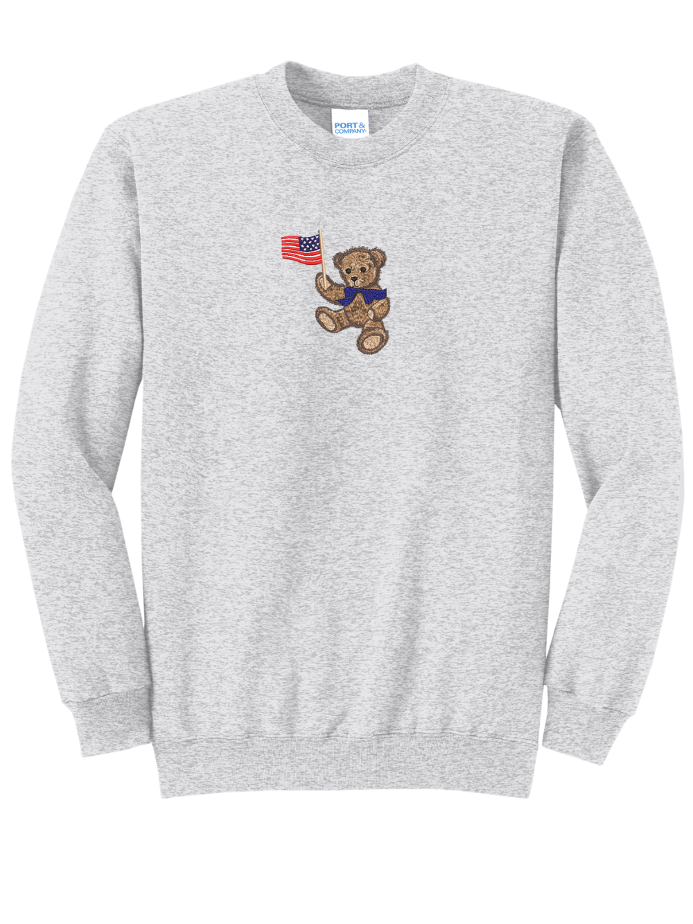 Patriotic Teddy Bear Embroidered American Flag Crewneck Sweatshirt
