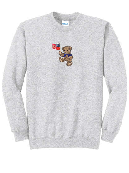 Patriotic Teddy Bear Embroidered American Flag Crewneck Sweatshirt