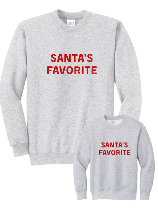 Santa's Favorite Embroidered Christmas Adult or Kid Crewneck Sweatshirt