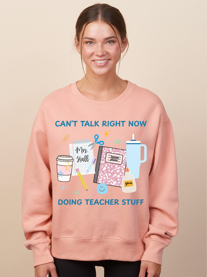 Custom Name Doing Teacher Stuff Enza Boxy Graphic Crewneck