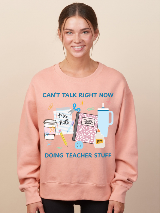 Custom Name Doing Teacher Stuff Enza Boxy Graphic Crewneck