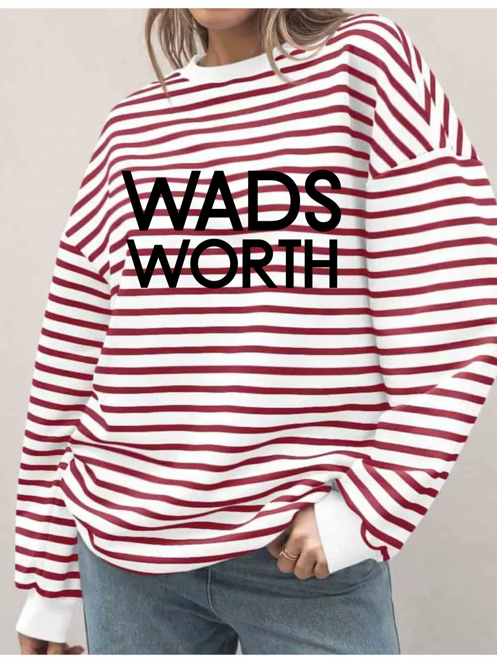 Wadsworth Printed Ladies Pullover Striped Sweatshirt