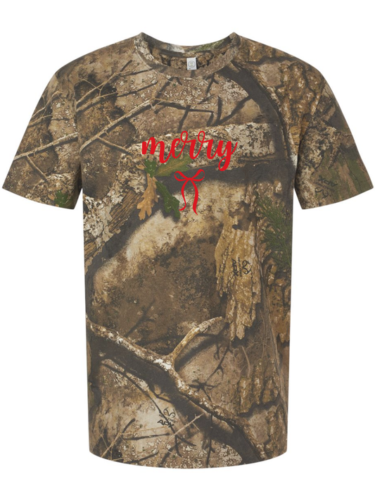 Merry Bow Red Embroidered Camo T-Shirt