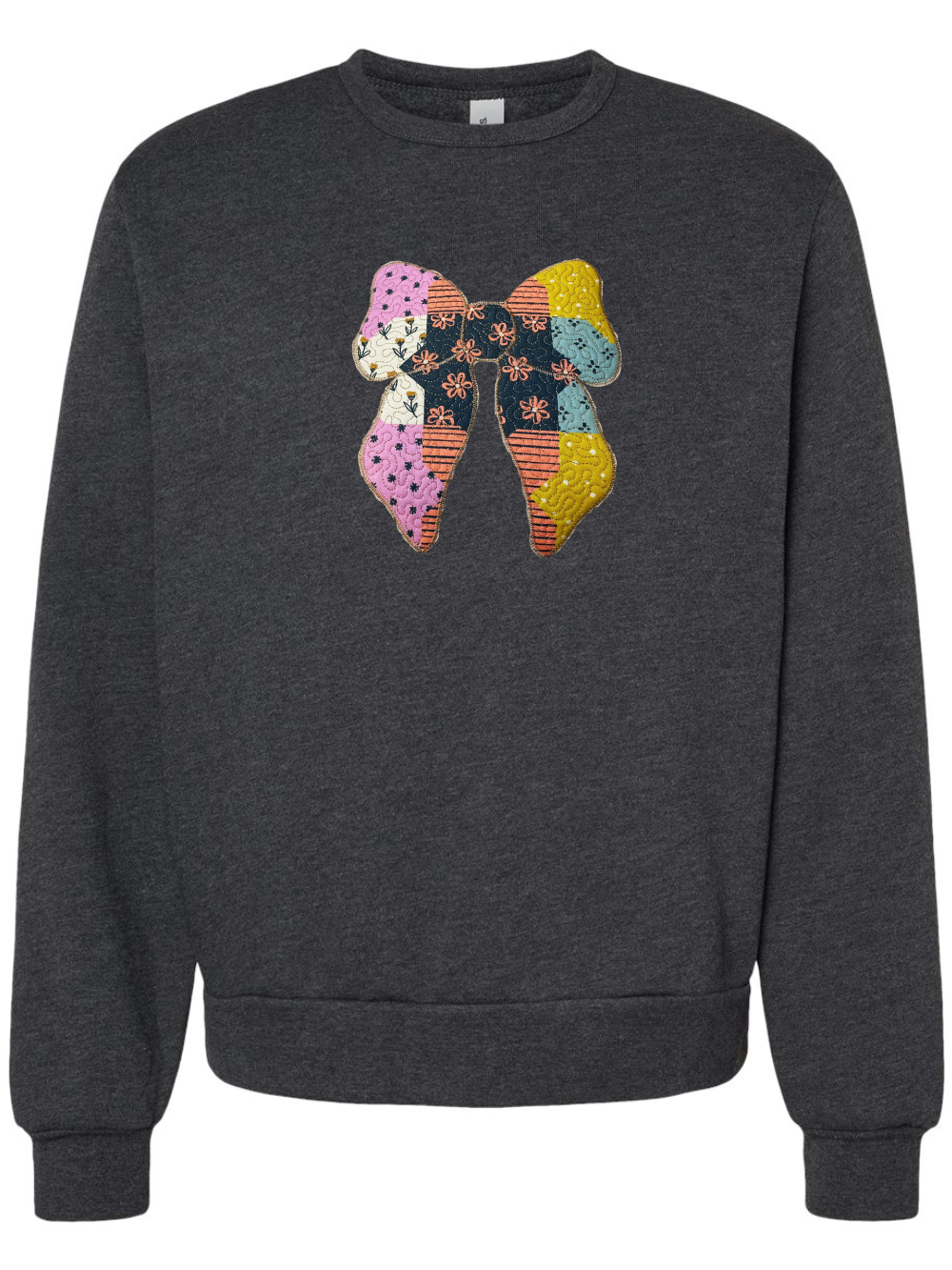 Floral Coquette Patchwork Quilted Bow Applique Embroidered Crewneck Sweatshirts