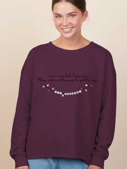 Christmas Lights Up Until January Embroidered Enza Ladies Drop Shoulder Beach Fleece