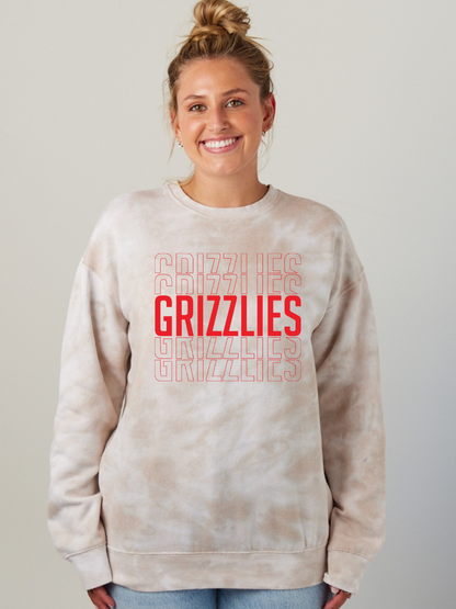 Grizzlies Repeated Adult Tie Dye Fleece Crewneck Sweatshirt