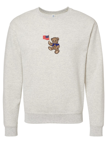 Patriotic Teddy Bear Embroidered American Flag Crewneck Sweatshirt
