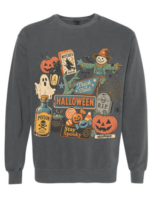 Halloween Night Graphic Comfort Colors Crewneck Sweatshirt