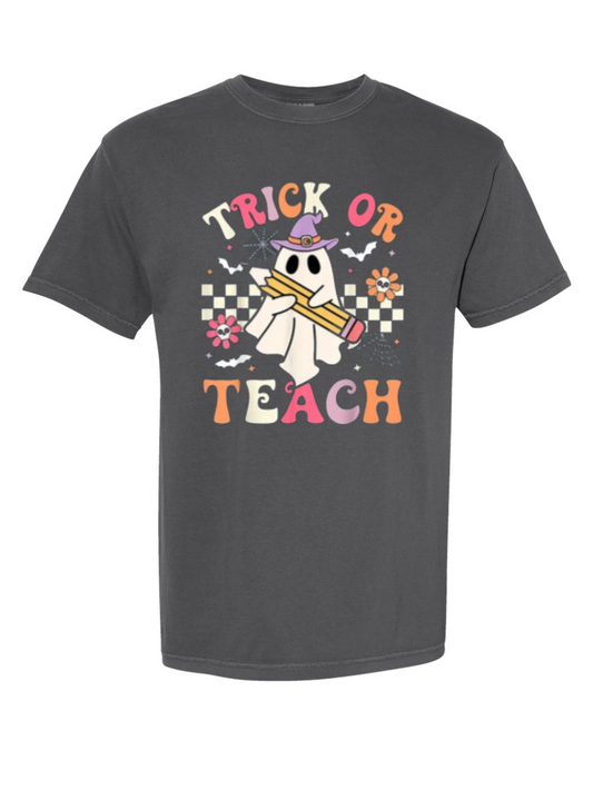 Trick Or Teach Graphic Washed Teacher T-Shirt or Crew Sweatshirt