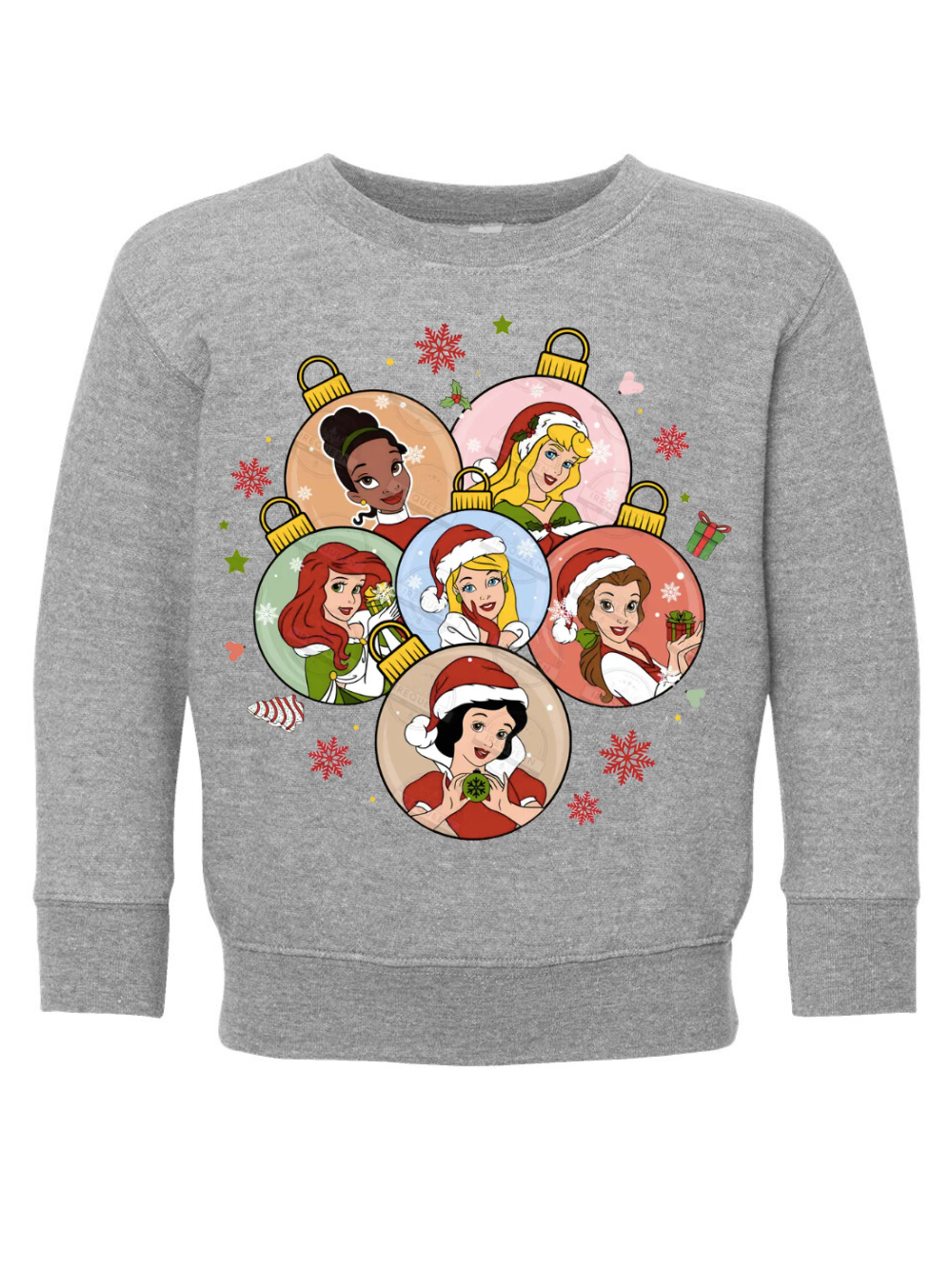 Disney Princesses Christmas Ornaments Graphic Toddler Or Kid Crewneck Sweatshirt