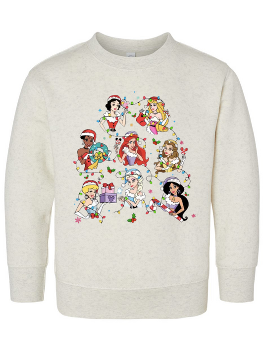 Disney Princess Christmas Lights Graphic Toddler Or Kid Crewneck Sweatshirt