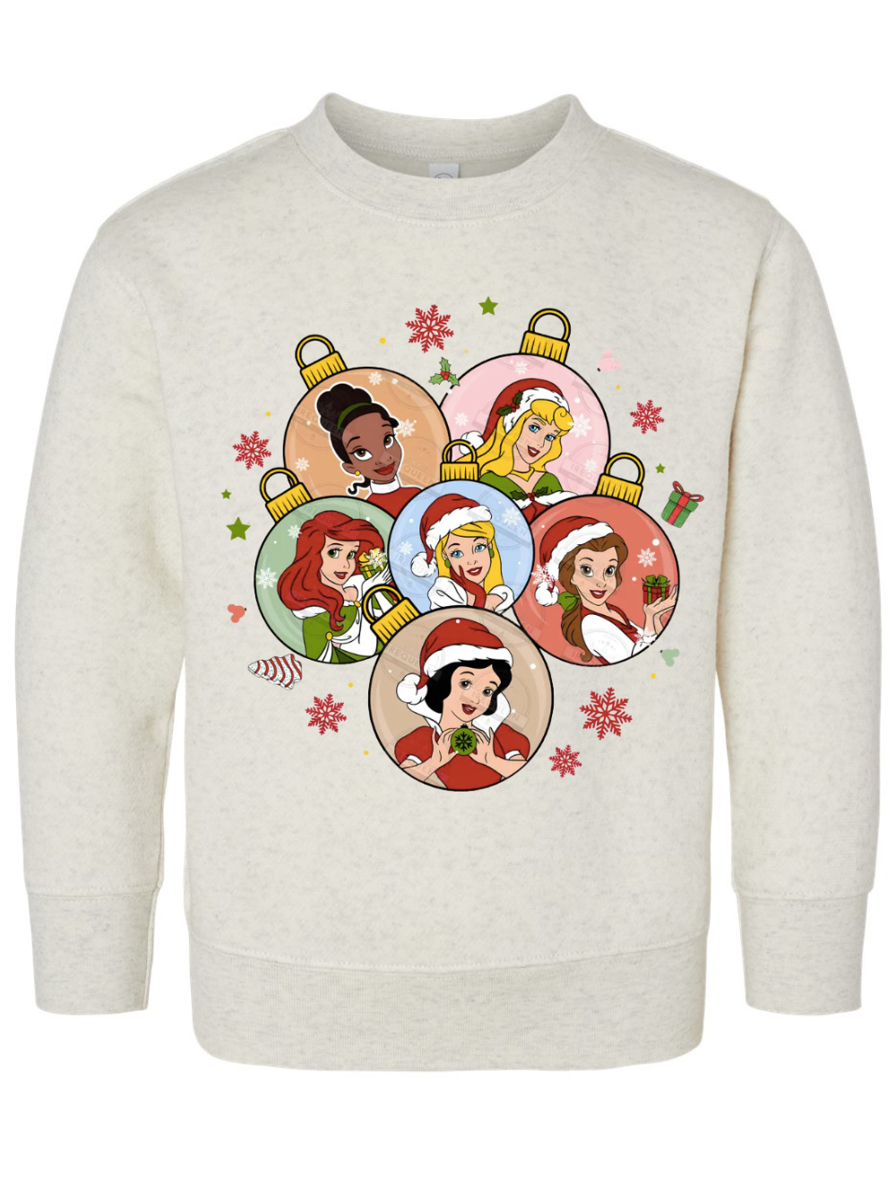 Disney Princesses Christmas Ornaments Graphic Toddler Or Kid Crewneck Sweatshirt