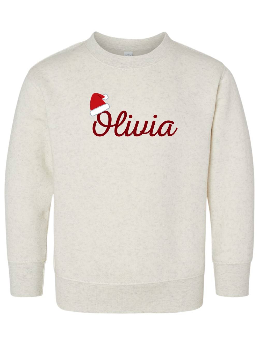 Santa Hat Custom Name Embroidered Toddler Or Kids Crewneck Sweatshirt