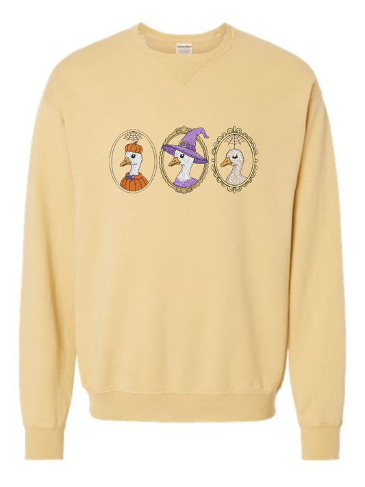 Silly Goose Halloween Embroidered Fall Comfort Wash Crewneck Sweatshirt