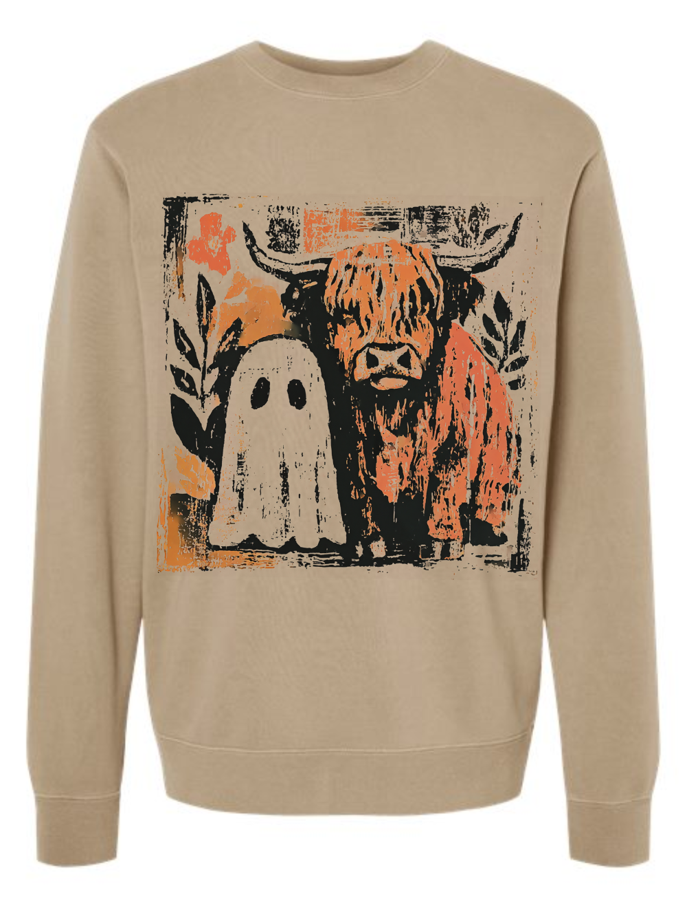 Spooky Highland Cow Fall Washed Graphic Crewneck Sweatshirt