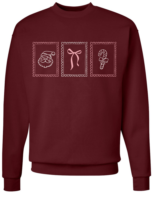 Christmas Stamps Embroidered Hanes EcoSmart Crewneck Sweatshirt